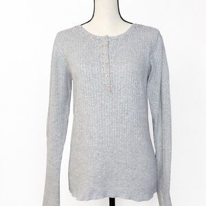 GAP Light Gray Ribbed Embellished Wool Blend Lightweight Sweater, Women’s Large